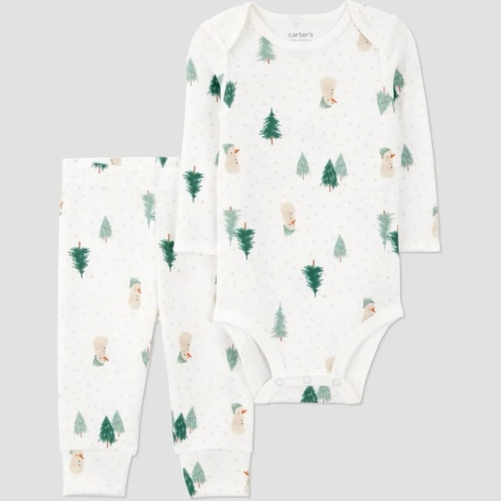 Carter's nwt Just One You Baby 2pc Christmas Scenic Top and Bottom Set
